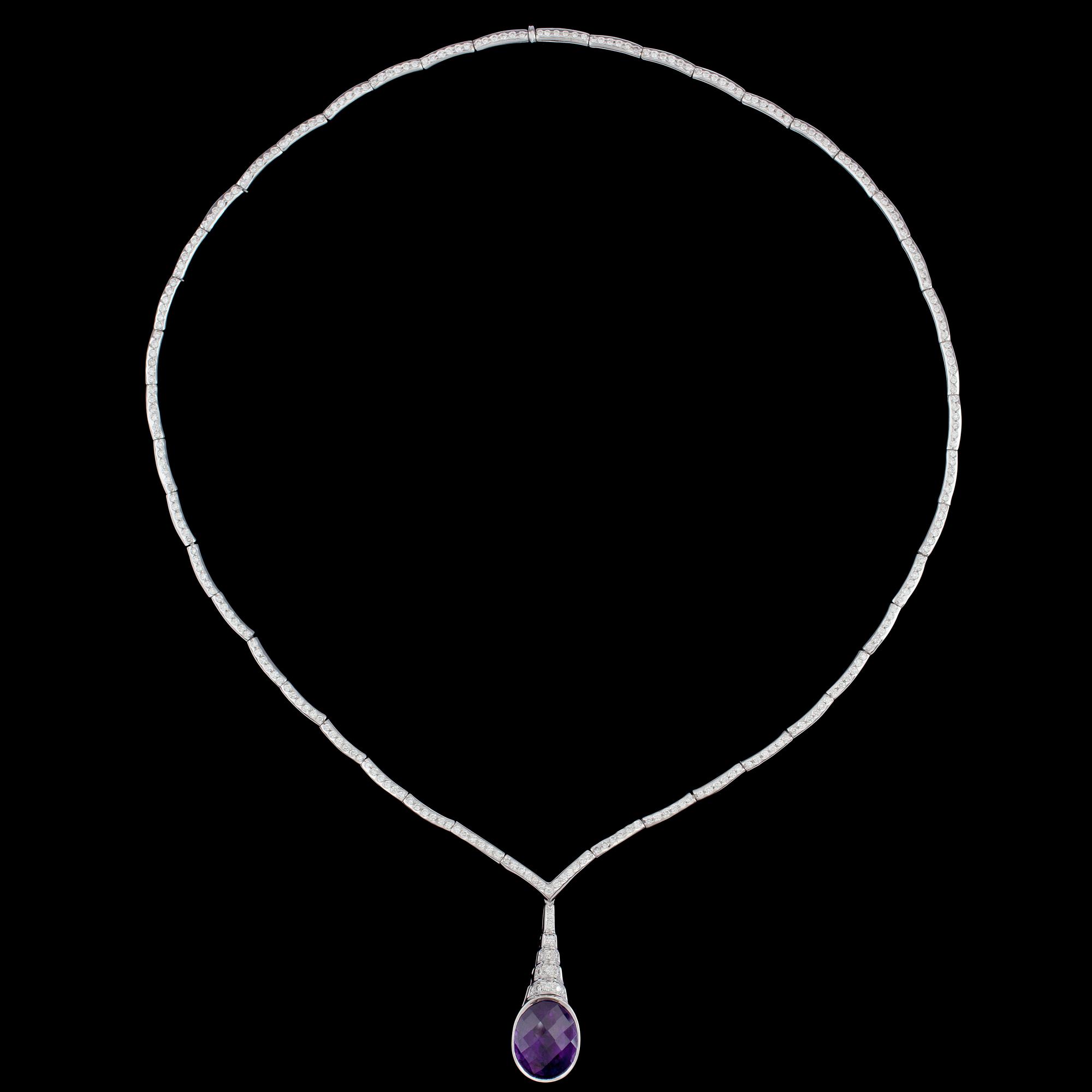 COLLIER, checkerslipad ametist med briljantslipade diamanter, tot. 3 ct.
