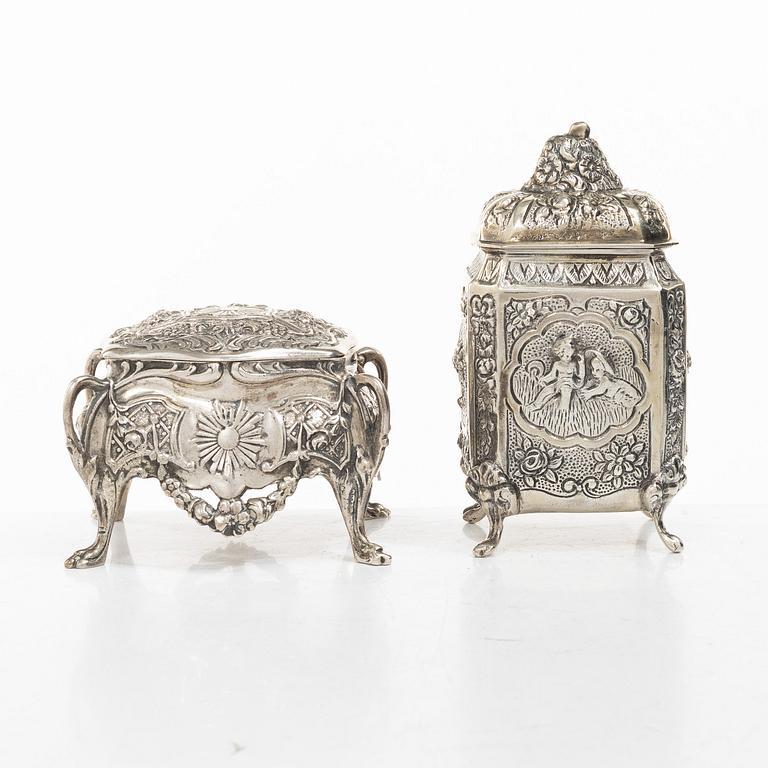 Two silver boxes, Louis XVI style, 20th century.