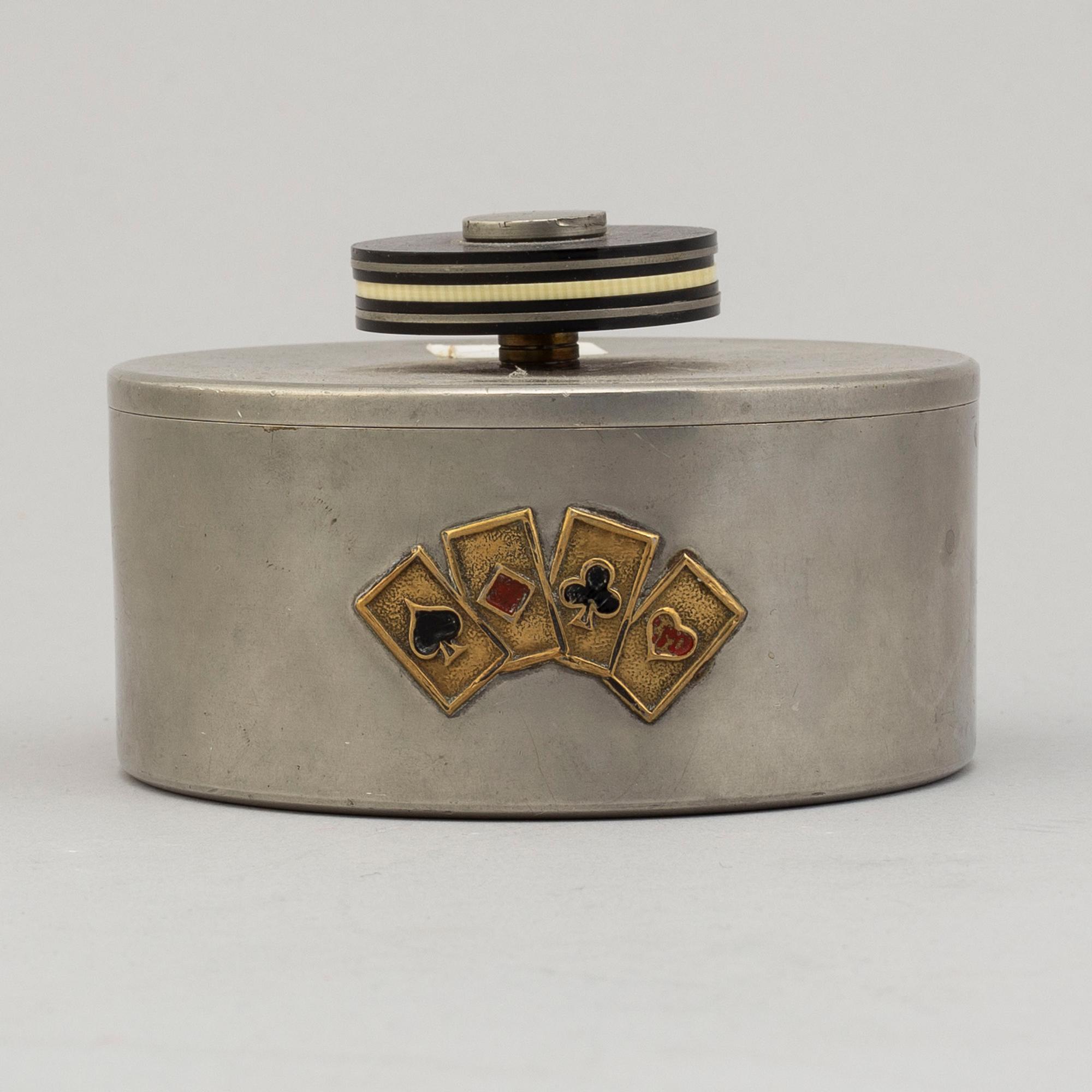 KURT EK & CO, ask för spelmarker, tenn, Stockholm, 1939.