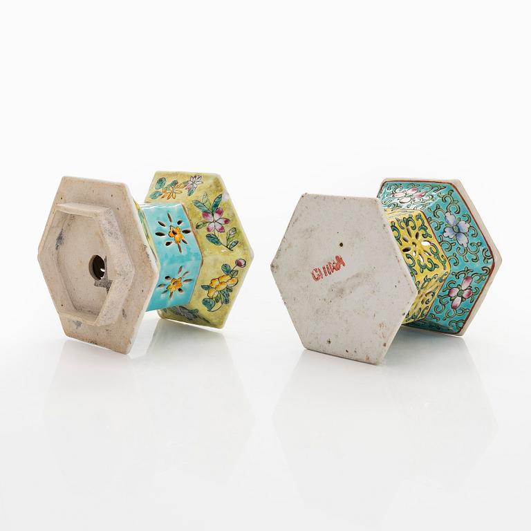 Two Chinese mid-20th-century porcelain lanterns.