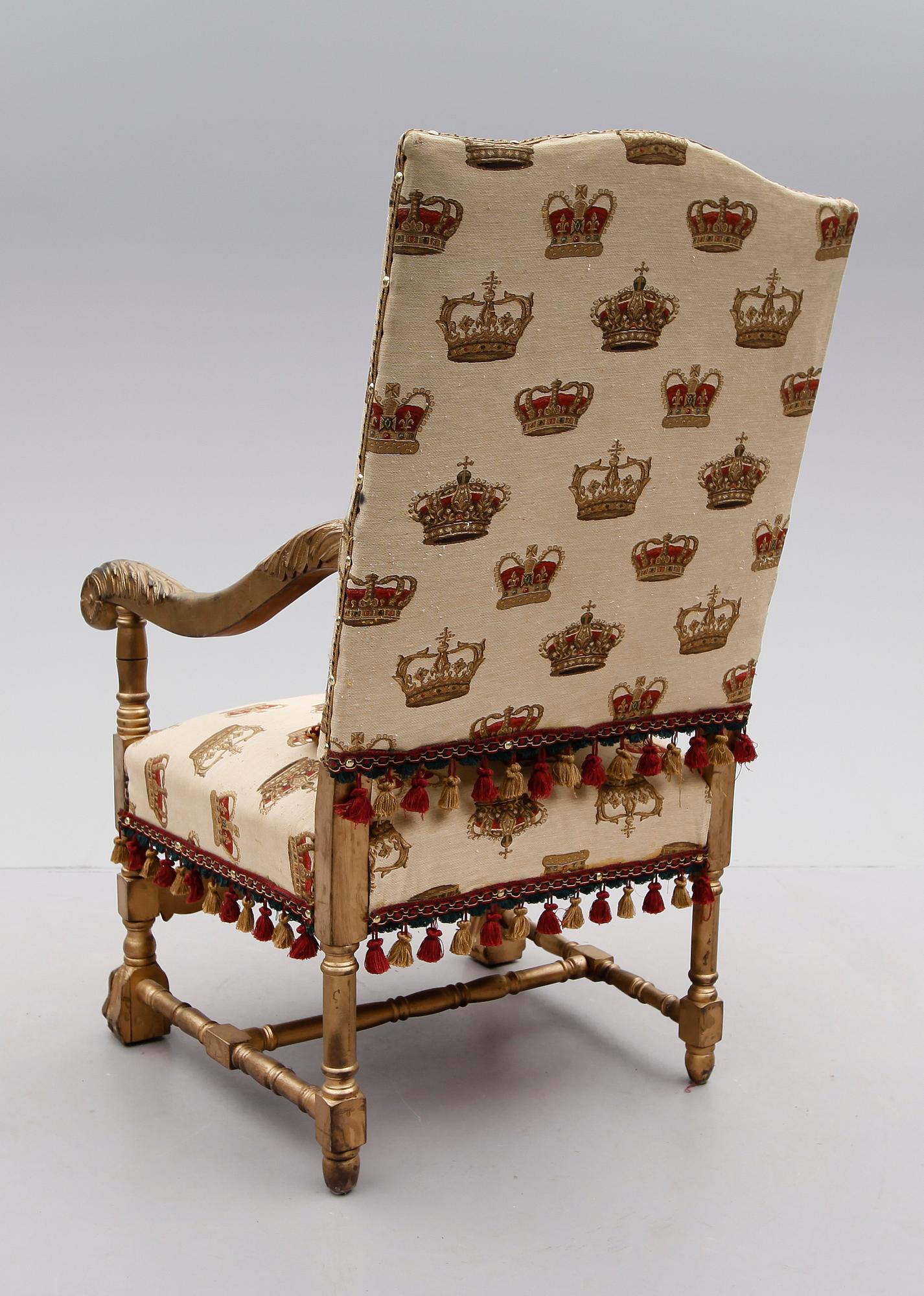 KARMSTOL, barockstil samt FOTPALL, rokokostil, 1900-talets första hälft.