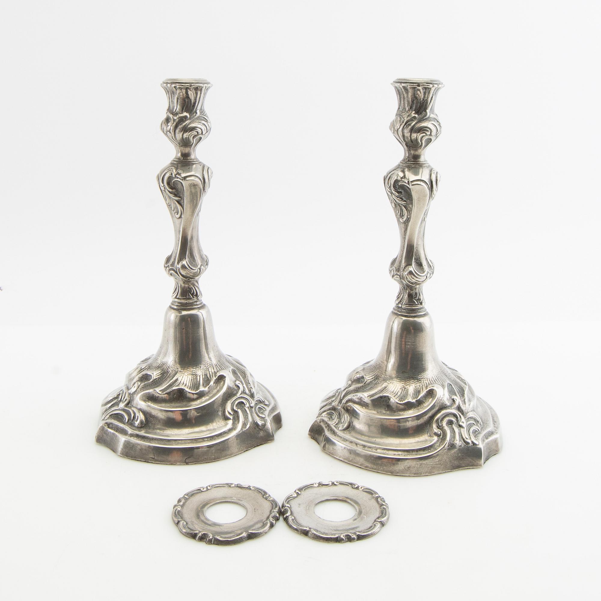 Candelabras 2 pairs Rococo-style pewter 20th century.