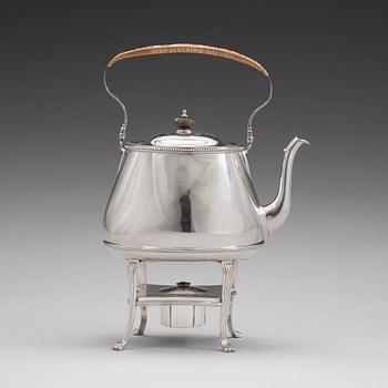 An English 18th century silver tea-pot and stand, mark of Andrew Fogelberg & Stephan Gilbert, London 1785.