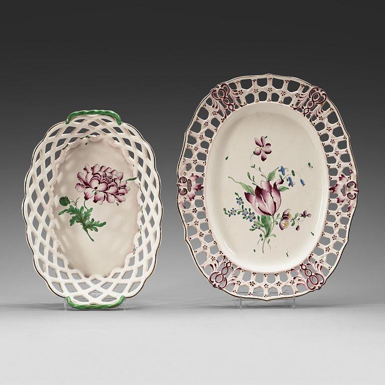 A Strassbourg faience chesnut basket and stand, period of Joseph Hannong, 18th Century.