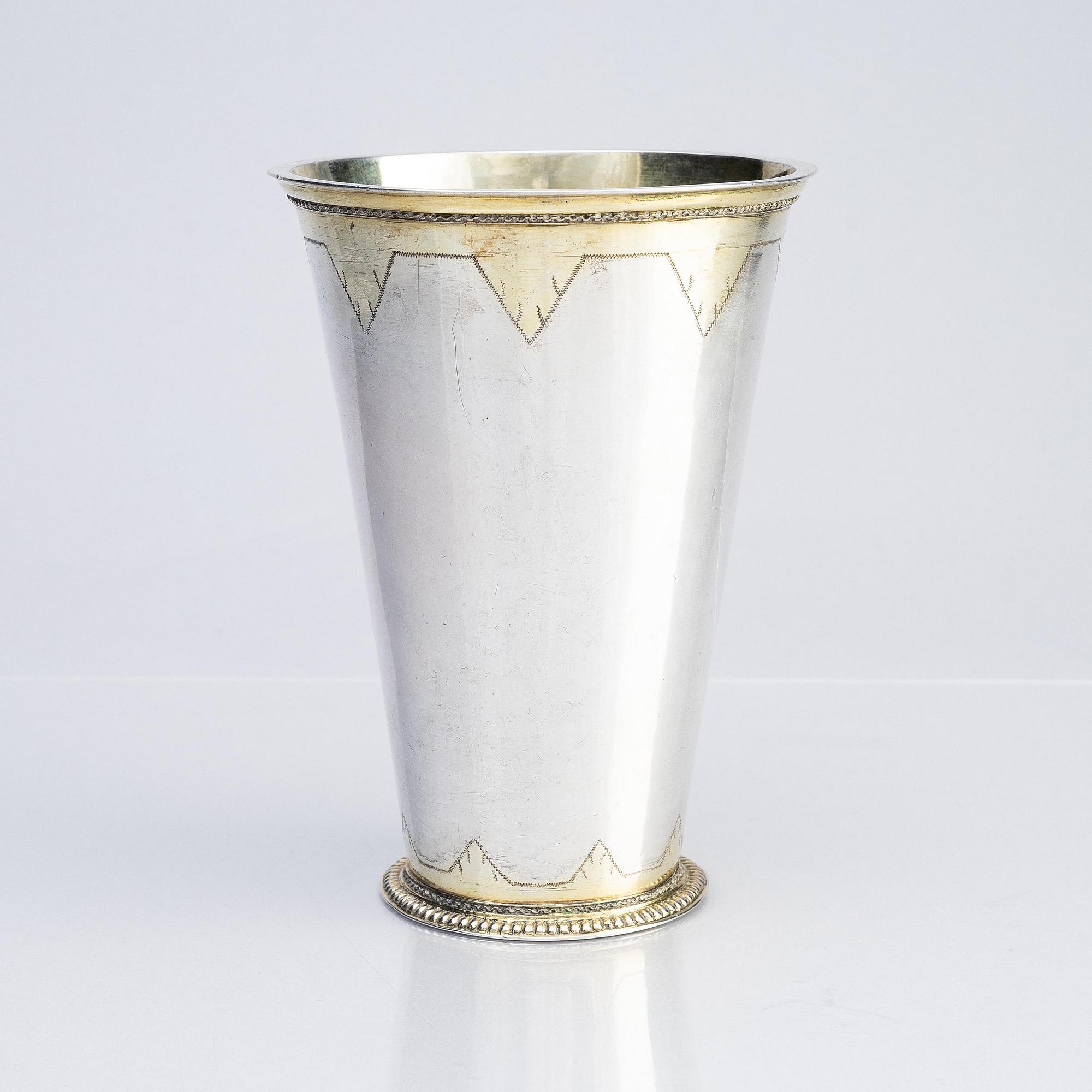 Casimir Friedrich Meidt, bägare, delvis förgyllt silver, Karlskrona 1712. Karolinsk.
