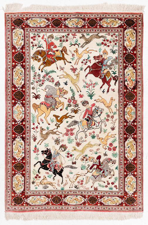 Carpet, Ghom, figural, 154 x 106 cm.