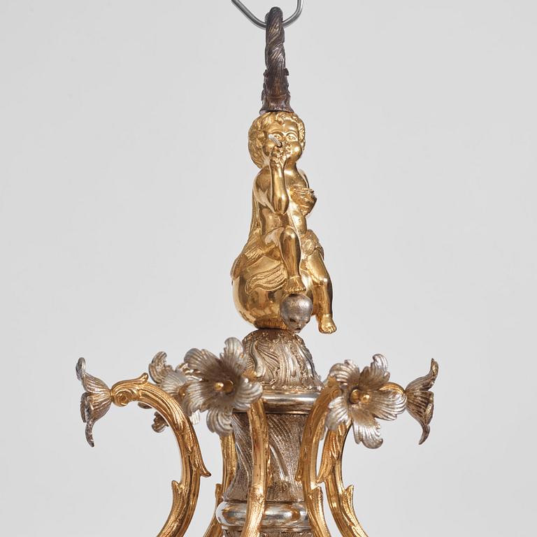 Carl Edberg's Masterpiece, a Swedish rococo silvered and gilt-brass six-light chandelier, circa 1755.