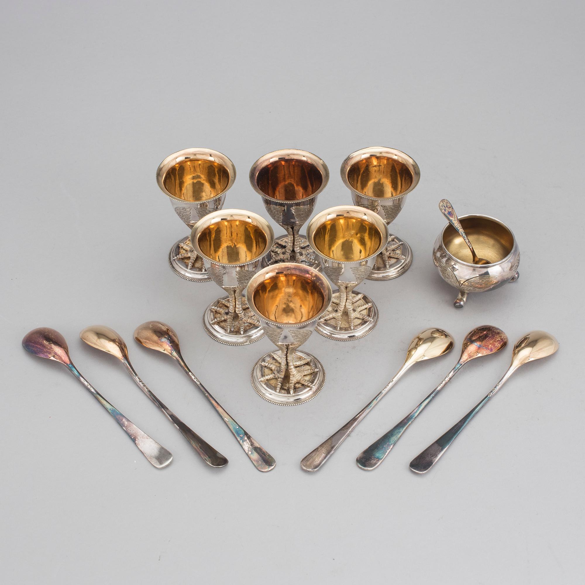 ÄGGSERVIS, nysilver, Otto Lindberg, Stockholm, 1900-talets början.