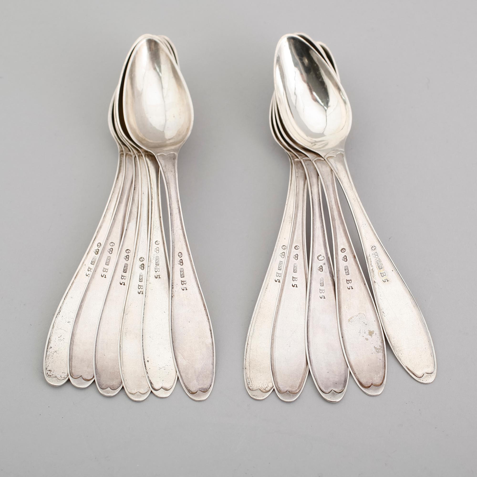TESKEDAR, 11 st, silver, Barkander & Söhrling, Linköping 1856. Vikt ca 205 gram.