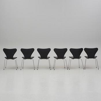 ARNE JACOBSEN, stolar, 6 stycken, "Sjuan", Fritz Hansen, 1900/2000-tal.