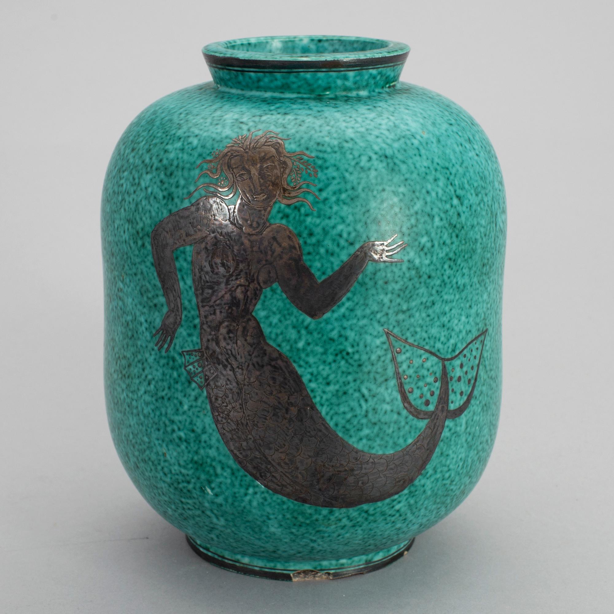 A WILHELM KÅGE stoneware vase, "Argenta" Gustavsberg.
