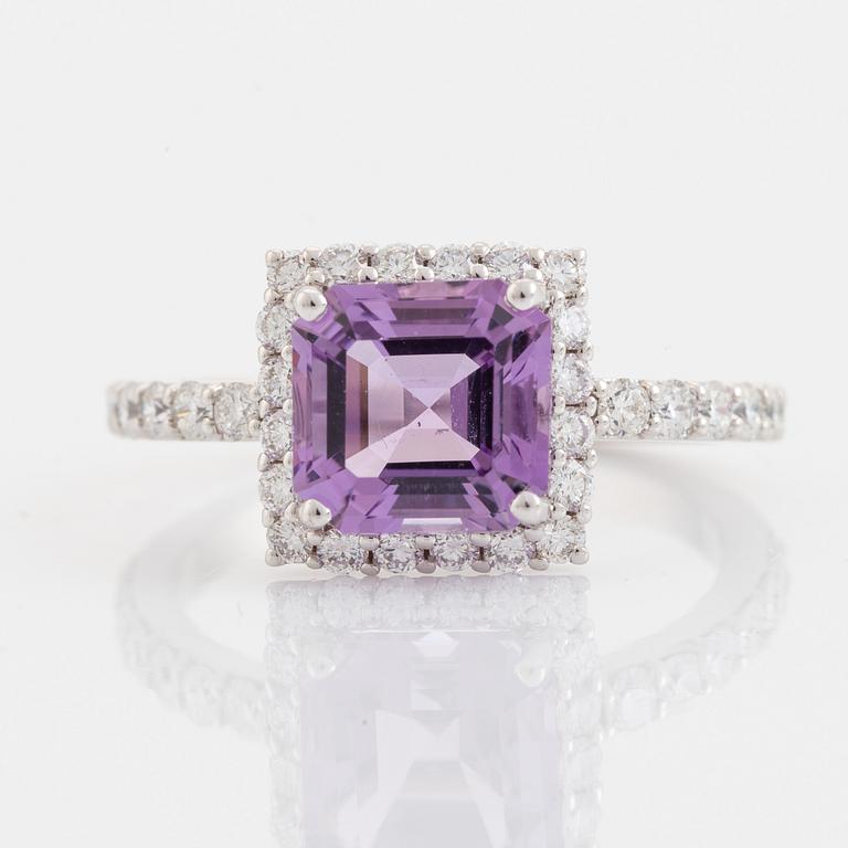 Amethyst and brilliant cut diamond ring.