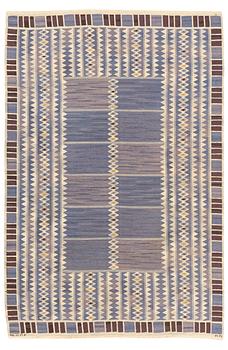 Barbro Nilsson, a carpet, "Salerno blå", flat weave, ca 302 x 204 cm, signed AB MMF BN.