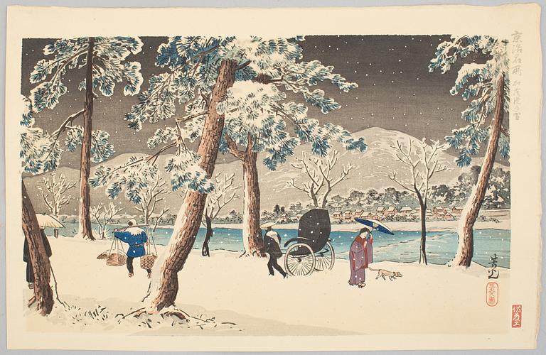 Nomura Yoshimitsu, "Snow on the Bank of Kamogawa"  加茂堤の雪, 1931.