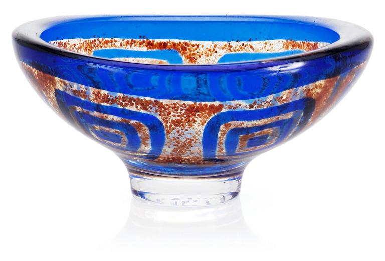 A Sven Palmqvist ravenna glass bowl, Orrefors 1973.