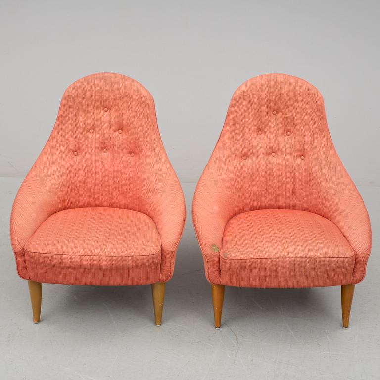 FÅTÖLJER, ett par, "Lilla Eva", ur möbelserien Paradiset, formgiven av Kerstin Hörlin för AB Nordiska Kompaniet NK.