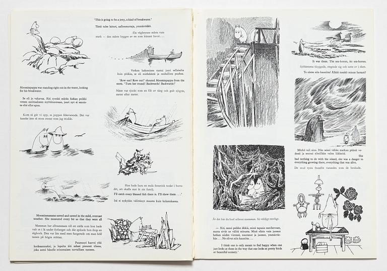 Tove Jansson, book, 'Muumi Hvitträskissä Mumintrollet i Hvitträsk 1974' signed, along with two signed postcards.