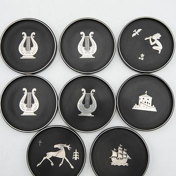 Wilhelmina Wendt, glass coasters, 8 pcs, Perstorp, 1938-1964.
