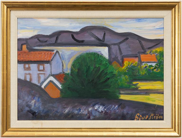 Tor Bjurström, West Coast landscape with cliffs and houses.