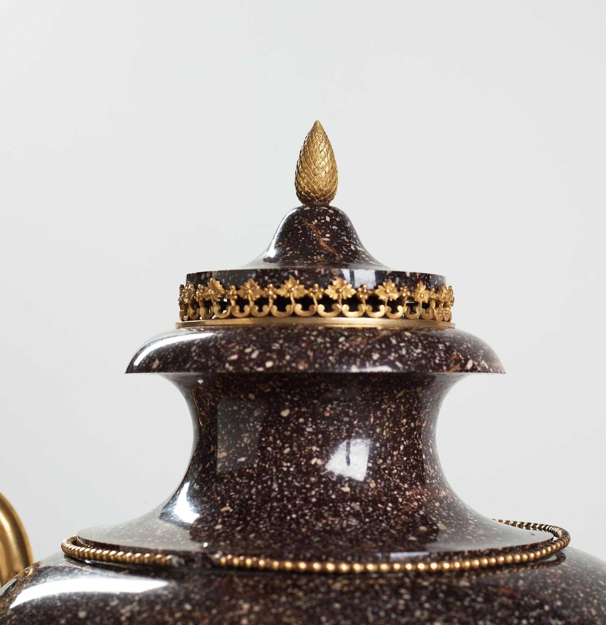 A late Gustavian circa 1800 porphyry and ormolu Vase by Court bronze chaser and gilder F.L. Rung (1758-1837) not signed.