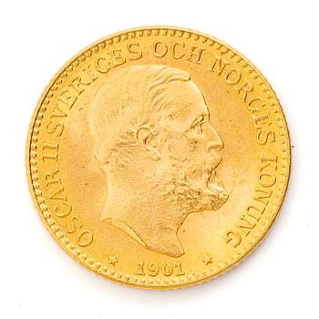 Guldmynt, Sverige, Oskar II, 10 kronor, 1901.
