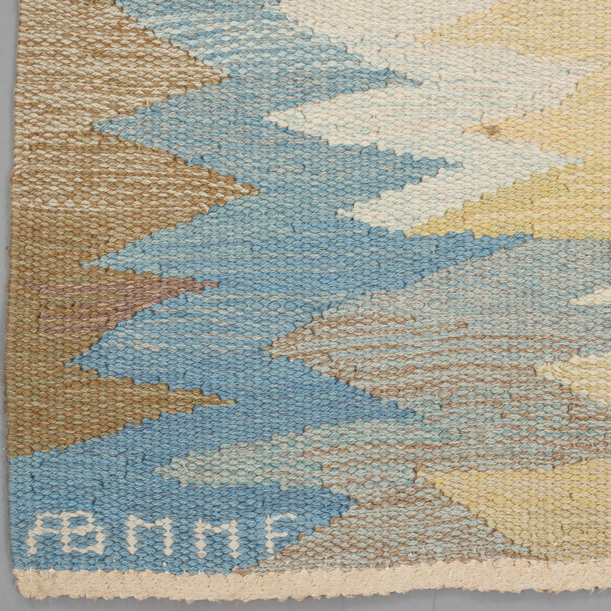 Barbro Nilsson, Matta, "Solfläckar", gobelängteknik, ca 287,5-289 x 207-208,5 cm, signerad AB MMF BN.