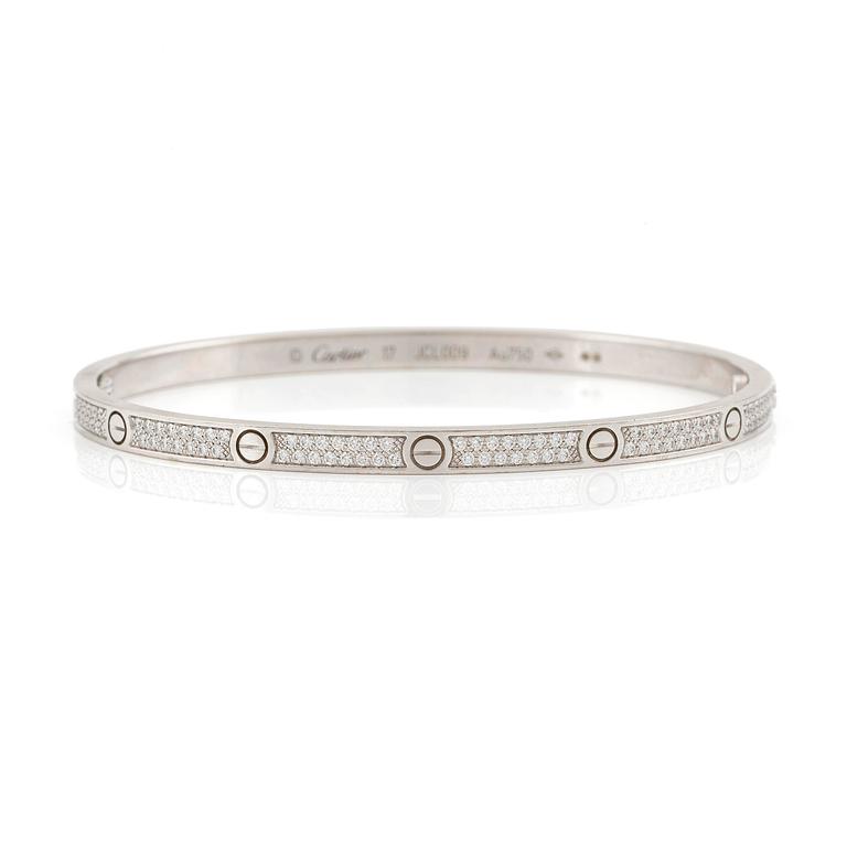 Cartier armband "Love", liten modell, 18K vitguld med runda briljantslipade diamanter.