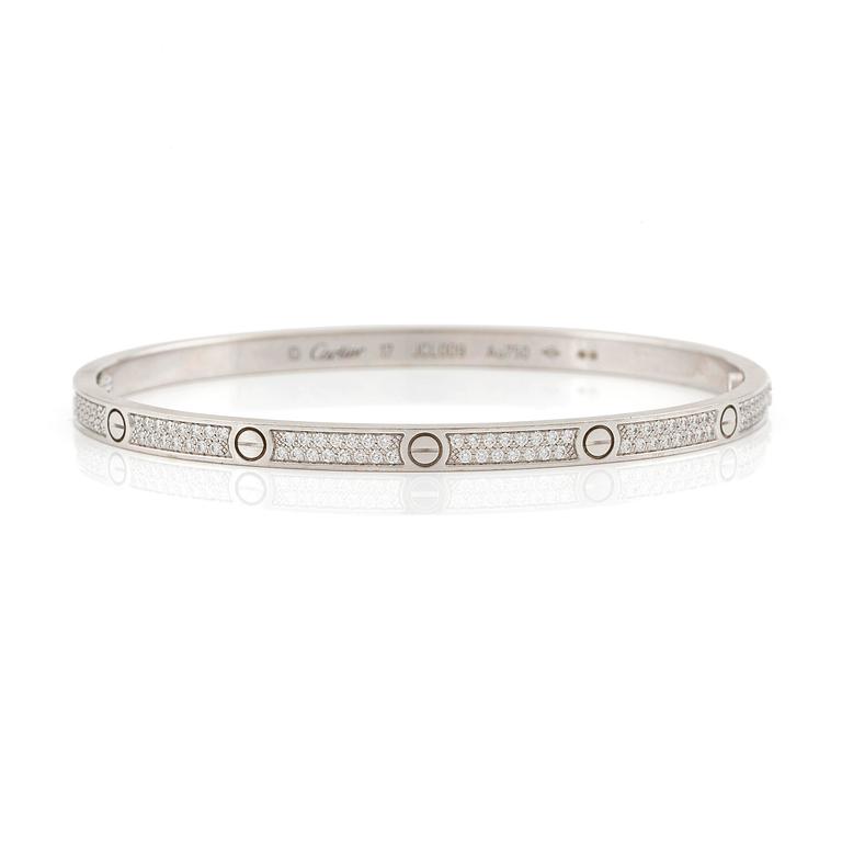 A Cartier bracelt "Love", small model, 18K white gold with round brilliant-cut diamonds.