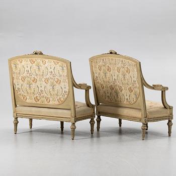 Sofas, a pair, Louis XVI style, first half of the 20th century.