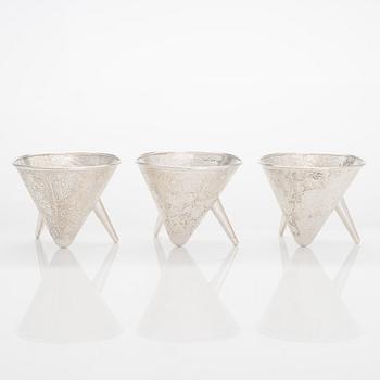 Pekka Turtiainen, a set of three silver bowls, samorodok technique, Finland 1995.