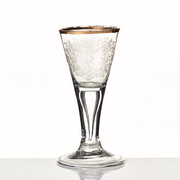 Spetsglas, graverat vapen för Lütkeman, 1700-tal.