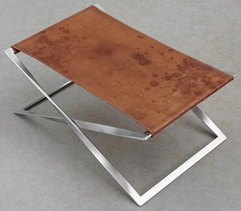 A Poul Kjaerholm 'PK-41' steel and brown leather stool, E Kold Christensen, Denmark,