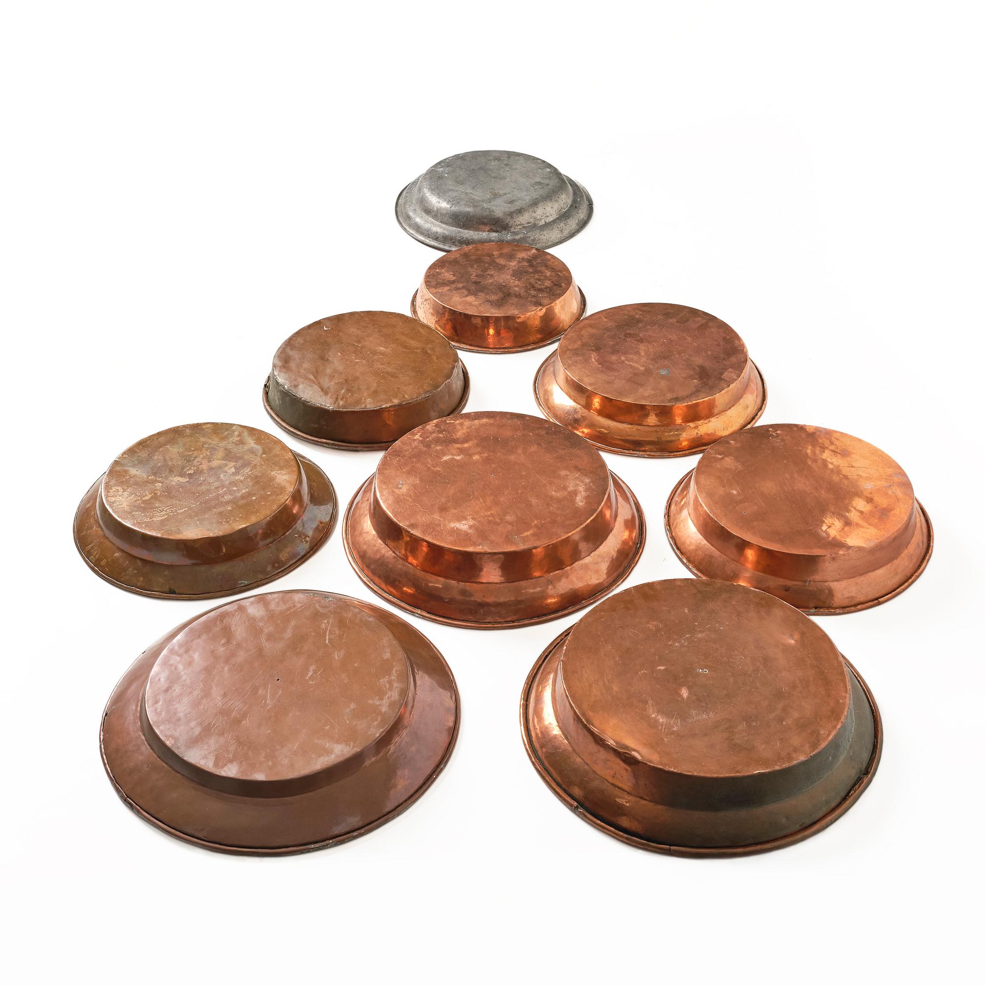 Kopparfat och formar, nio stycken, Sverige, 1800-tal.