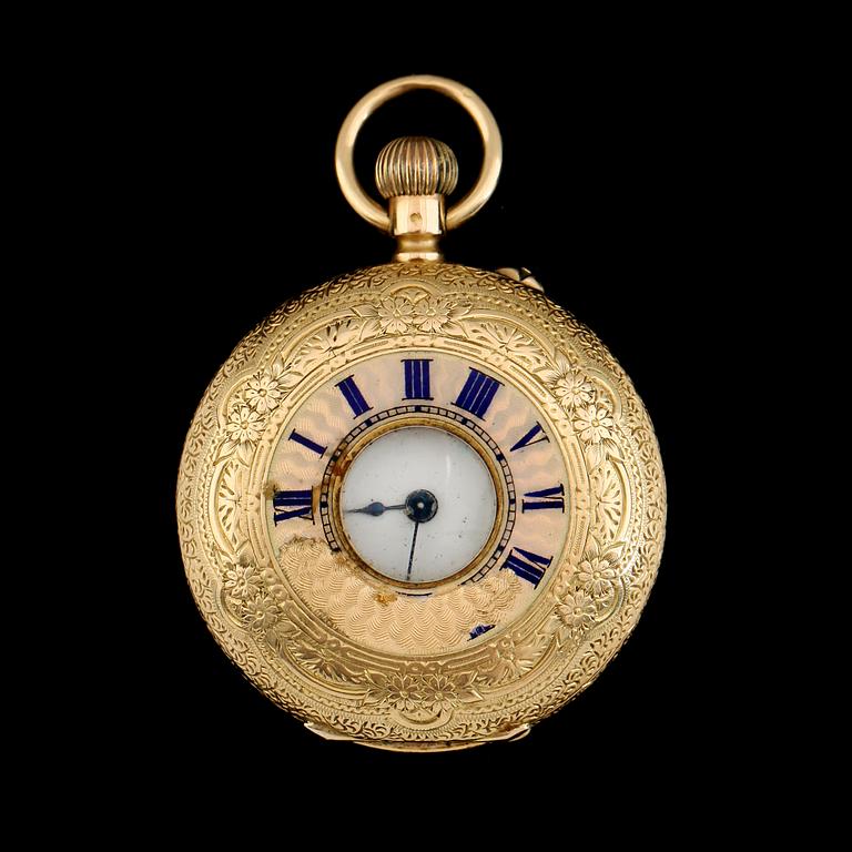 FICKUR, 18K guld, tidigt 1900-tal. Total vikt inklusive urhus ca 38 g.