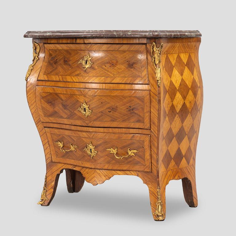 A Rococo chest of drawers by Johan Noraeus (master in Stockholm 1769-1781).