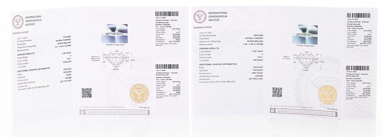 Korvakorut, 14K kultaa ja briljanttihiotut timantit.