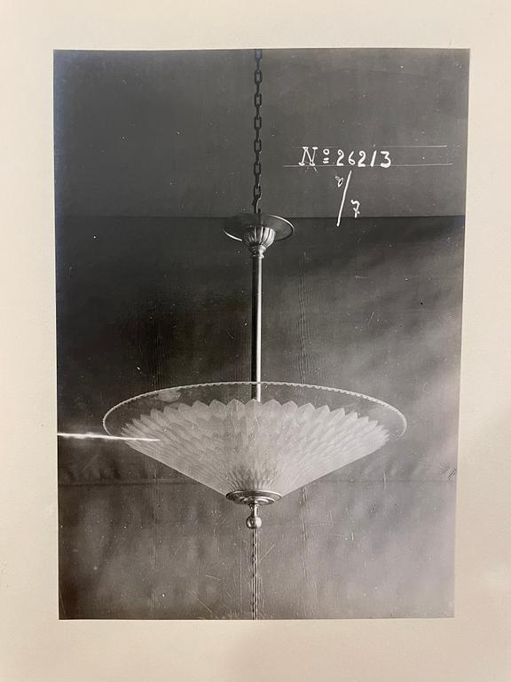 Edward Hald, a pair of ceiling lamps, Orrefors & Nordiska Kompaniet, 1920s-30s.