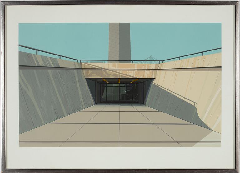 Richard Estes, färgserigrafi, "Arch, St. Louis" from the portfolio "Urban Lanscapes".
