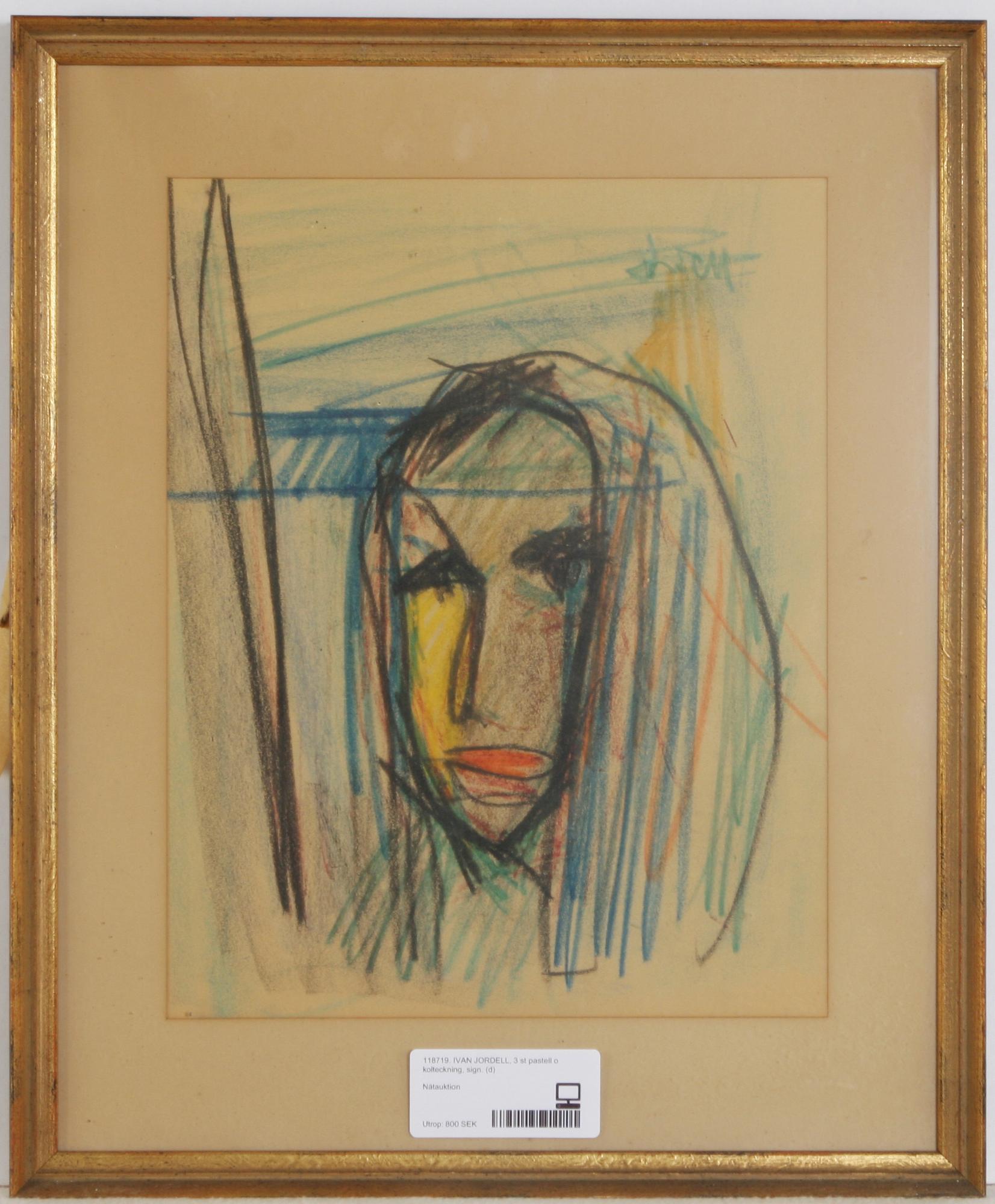 IVAN JORDELL, 3 st pastell o kolteckning, sign.