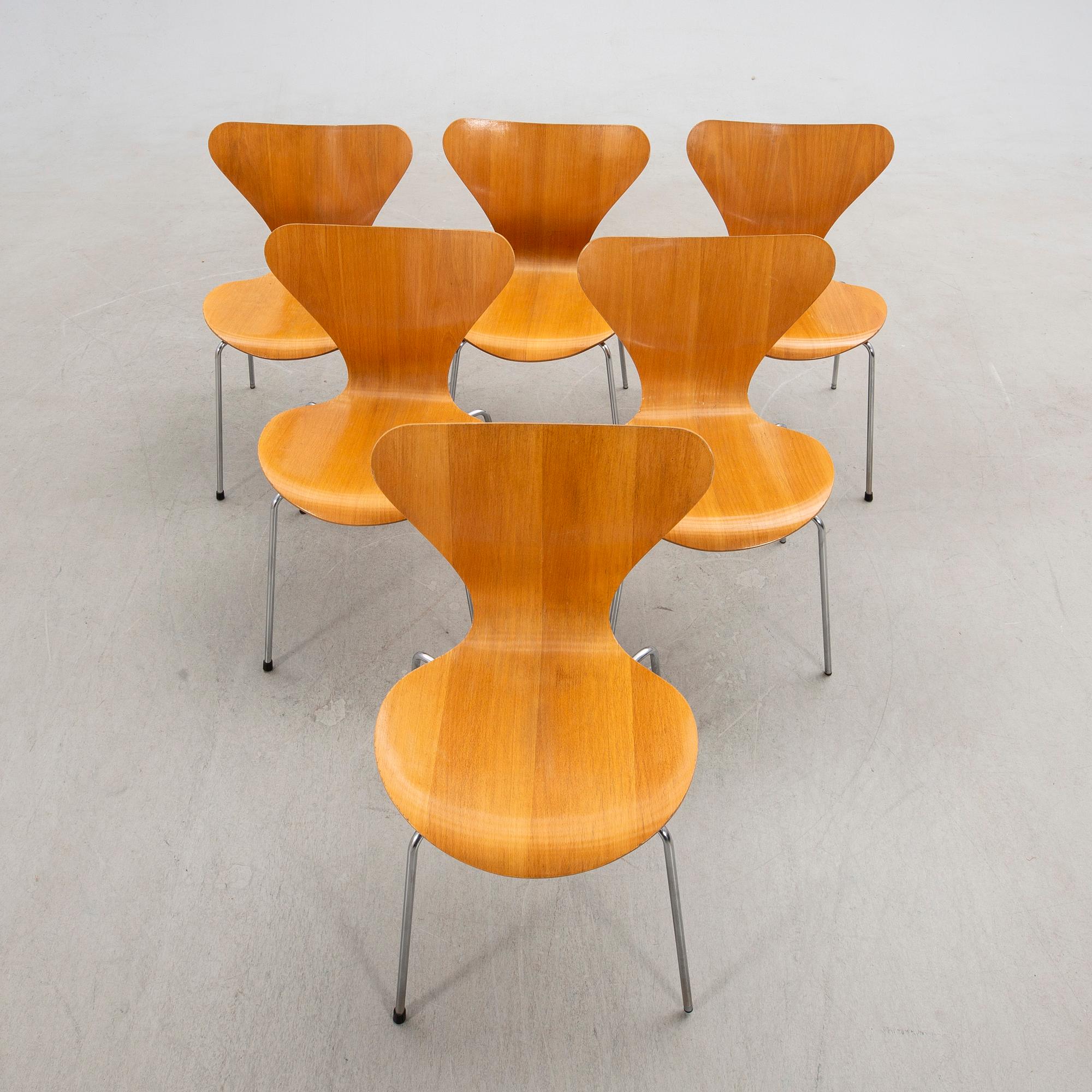 Arne Jacobsen, chairs 6 pcs, "The Seven", Fritz Hansen, Denmark, 1981.