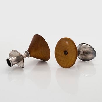 Anna-Greta Eker, a pair of silver and mahogny candlesticks, Auran Kultaseppä, Turku 1965.