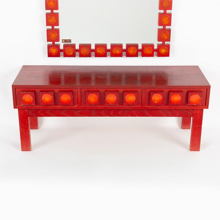 Ewa Wrangel and Lars-Göran Nilsson, hall furniture and mirror, Glas & Trä, Hovmantorp, second half of the 20th century.
