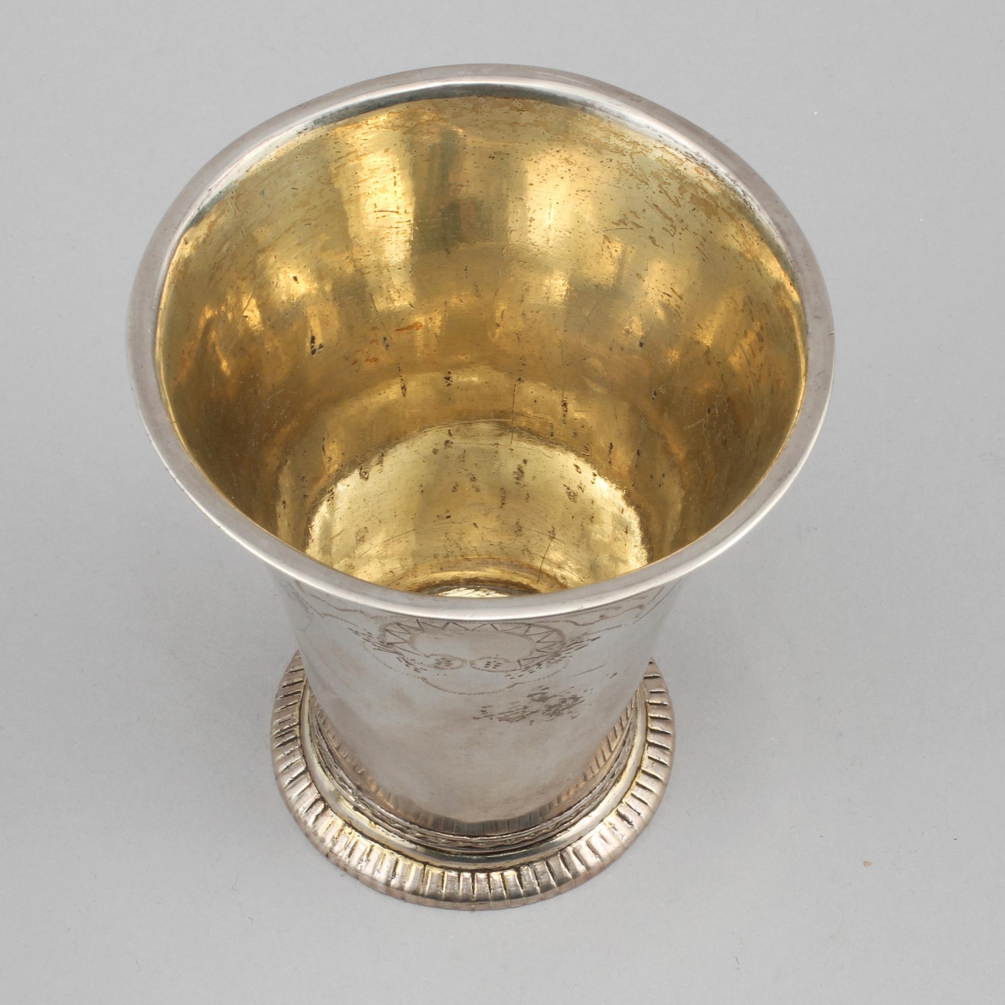 BÄGARE, silver, Johan Hedman, Södertälje, 1766, vikt 85 gram.