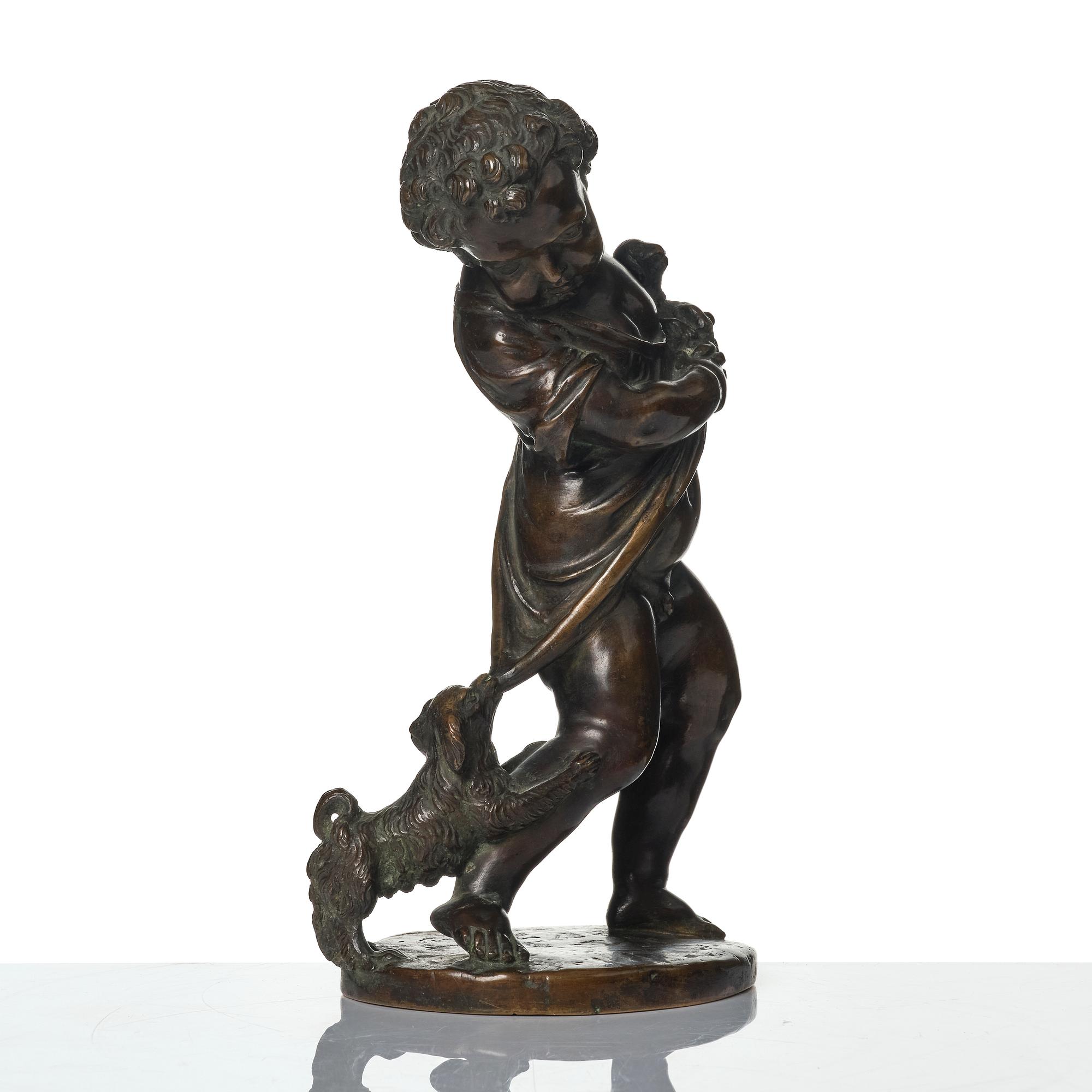 Claude Michel Clodion, after, "Putto with dogs", 19th century.