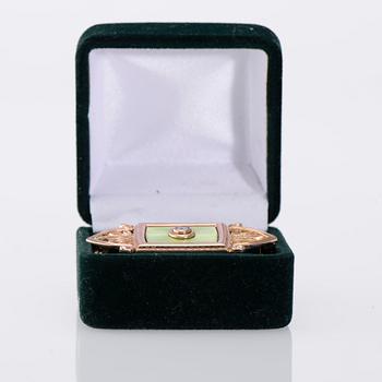 BROSCH, 14K guld, emaljering, briljantslipad diamant ca 0,12 ct. Ryska stämplar 1900-talets slut. Vikt 8,1 g.