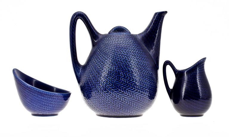 KAFFESERVIS, 3 delar, flintgods, "Blå Eld", Hertha Bengtsson, Rörstrand.