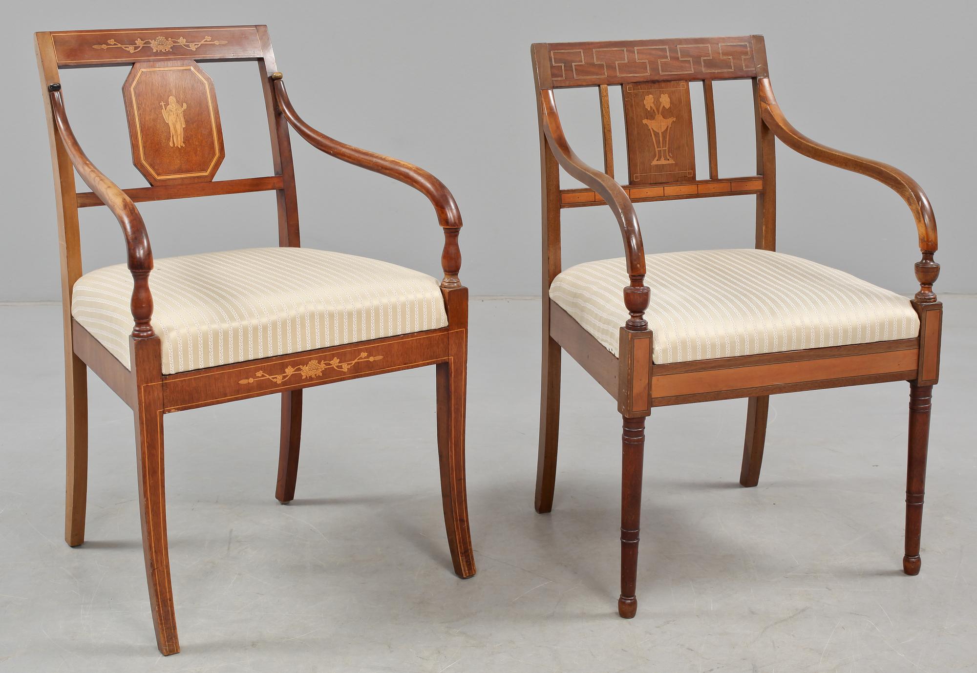 KARMSTOLAR, 2 st, senempirstil, 1800/1900-tal.