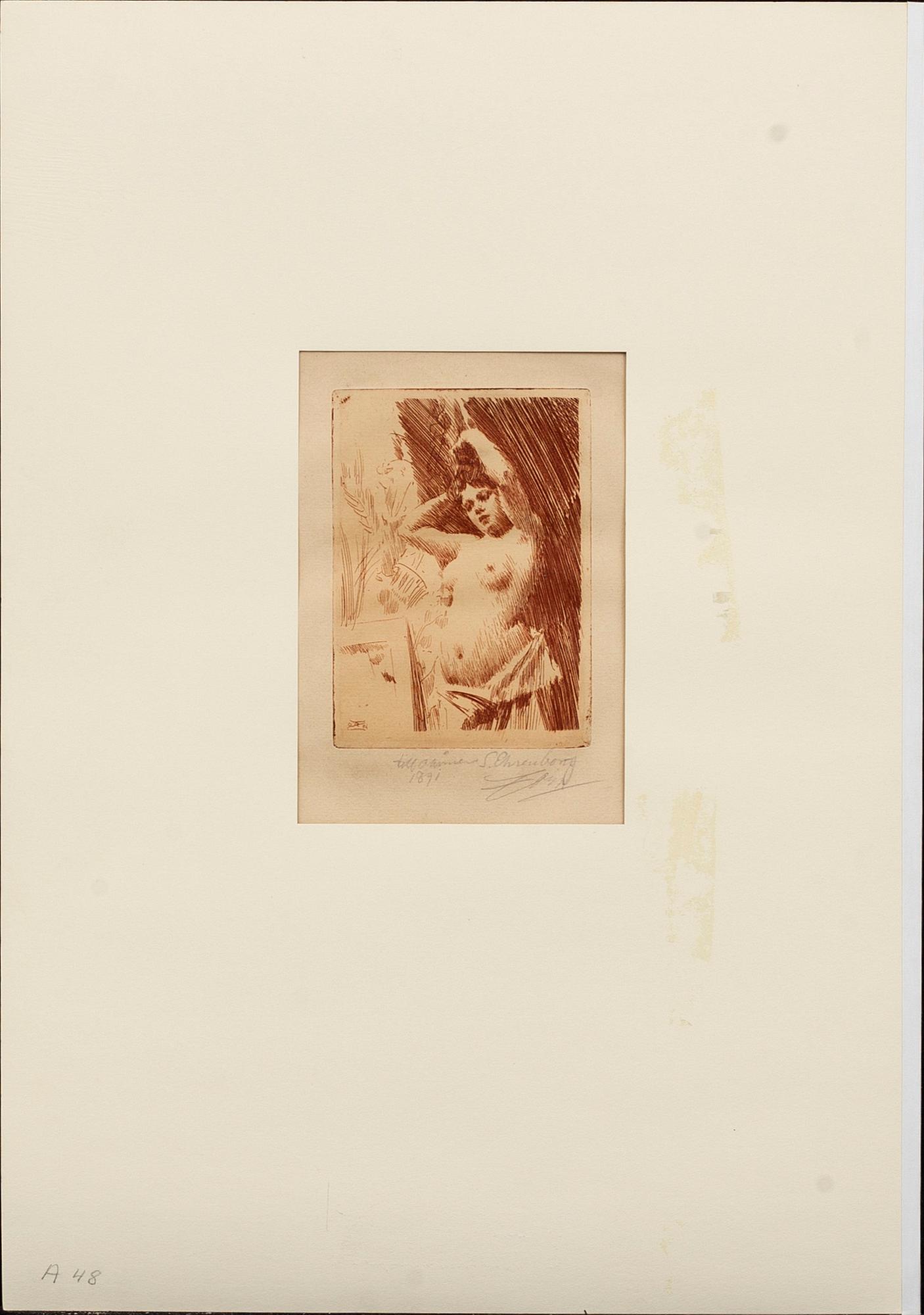 ANDERS ZORN, etsning i rött, 1891 (upplagan 15-20 exemplar, troligen endast ett fåtal i rött), signerad med blyerts.