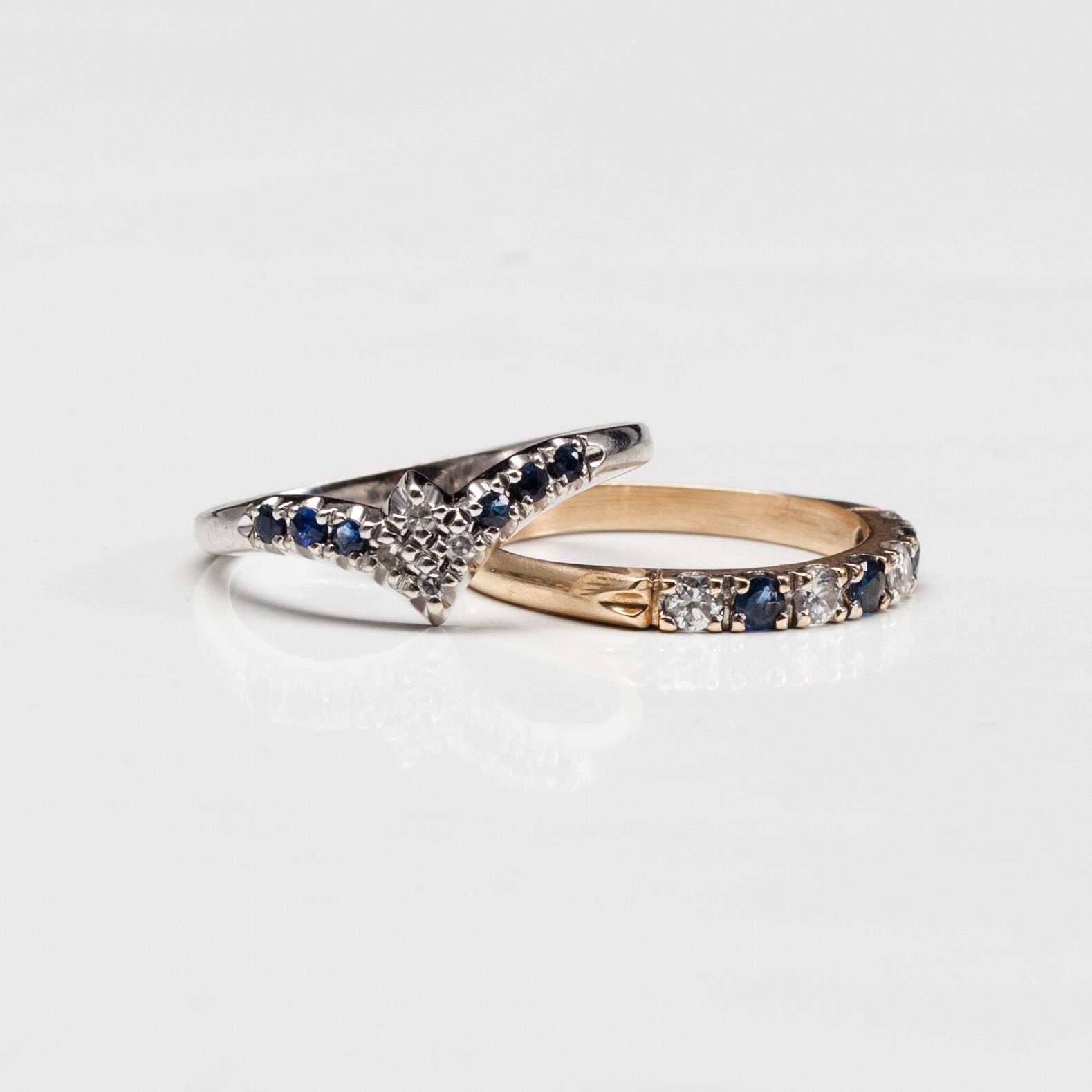 RINGAR, 2 st, 14K guld och vitguld. Diamanter tot. ca 0,28 ct och safirer ca 0,27 ct. Tot. vikt ca 4,2 g.
