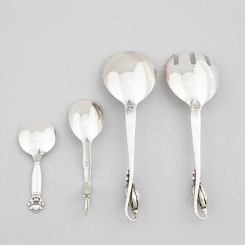 Four sterling silver cutlery, marks of Georg Jensen, Denmark, after 1945.
